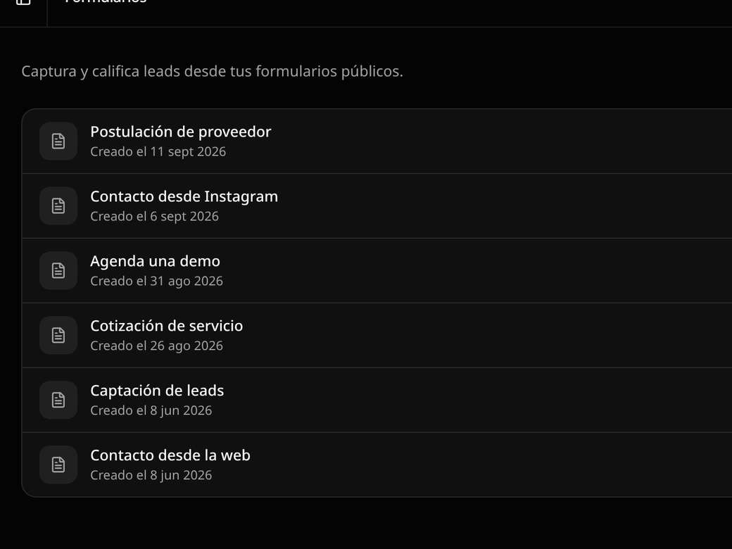 Formularios públicos de Romulox que capturan leads