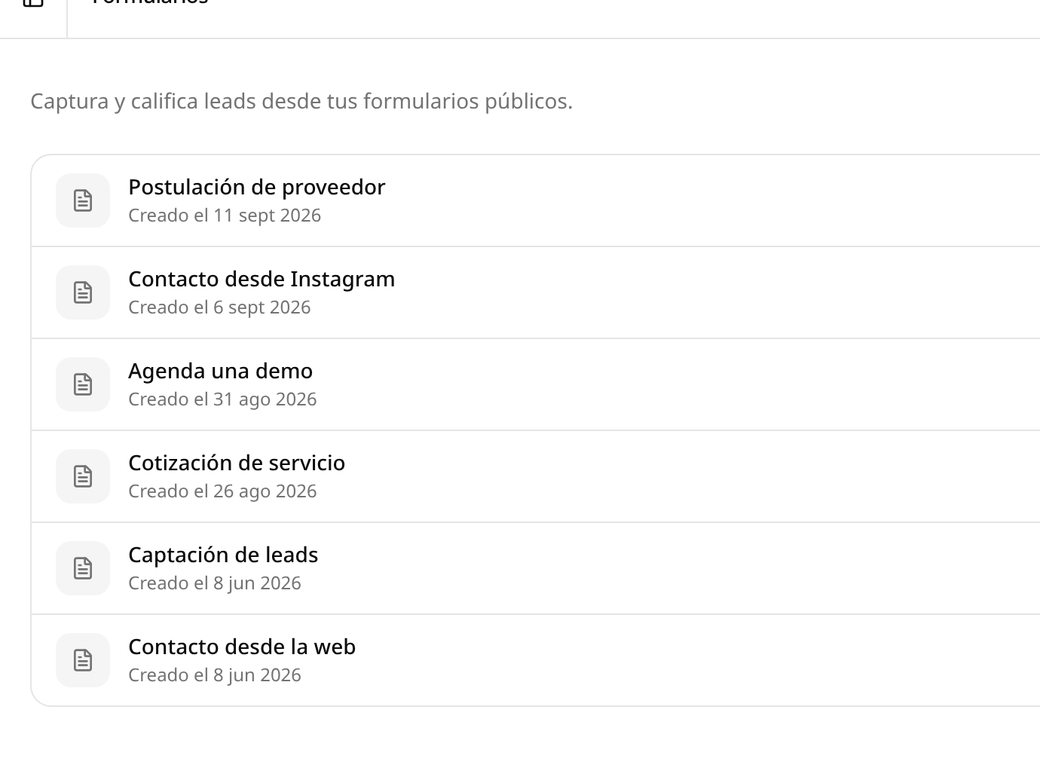 Formularios públicos de Romulox que capturan leads